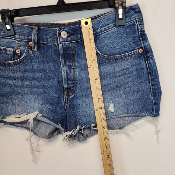 Levis 501 High Rise Cutoff Denim Shorts Size 27" Distressed Ripped 100% Cotton - Picture 9 of 12